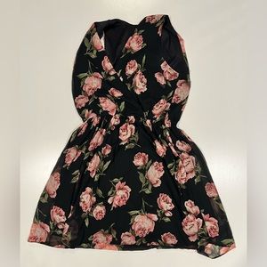 Maison Jules: Sleeveless Dress: Black w Pink Flowers: Medium